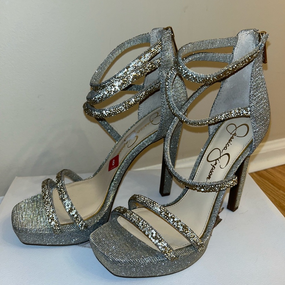 Jessica Simpson Silver/Gold/Gunmetal Platform Strappy Heels